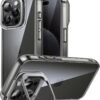 JETech — kryt na iPhone 15 Pro Max so stojanom v krúžku fotoaparátu a čírym chrbtom Black Titanium
