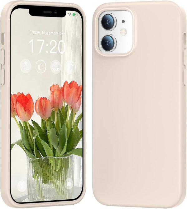 PuyaTeya — silikónový kryt na iPhone 12 a iPhone 12 Pro s mikrovláknom vo vnútri béžový