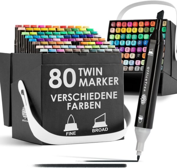 OfficeTree 550 — 80 obojstranných alkoholových fixiek s hrotmi 1 mm a 2–6 mm v boxe
