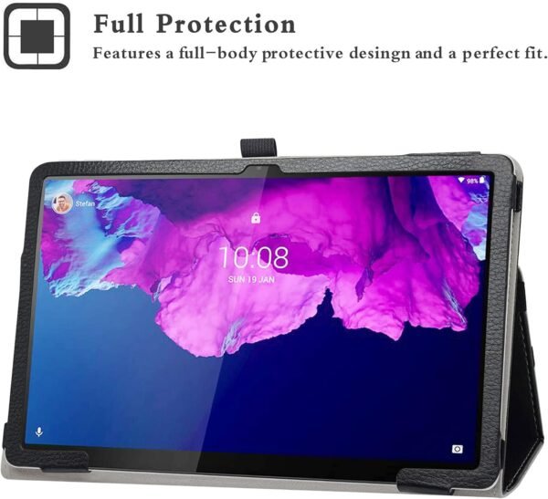 LIFANG — tenké koženkové puzdro na Lenovo Tab P11, P11 Plus a Moto Tab G70 so stojanom čierne