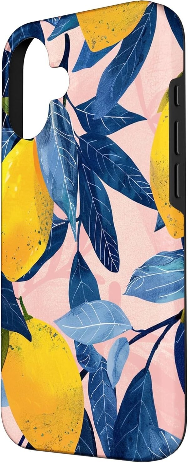 Kryt na iPhone 16 s potlačou vintage ilustrácie žltých citrónov a modrých listov