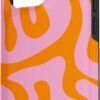 Obal na iPhone 15 Pro s potlačou ružovo-oranžových tekutých vírov v retro štýle