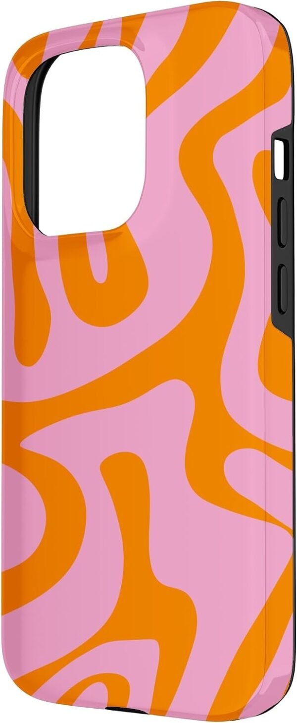 Obal na iPhone 15 Pro s potlačou ružovo-oranžových tekutých vírov v retro štýle