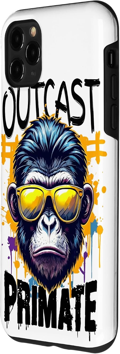 Puzdro na iPhone 11 Pro Max s potlačou gorily Outcast Primate v štýle graffiti biele