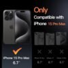 JETech — kryt na iPhone 15 Pro Max so stojanom v krúžku fotoaparátu a čírym chrbtom Black Titanium