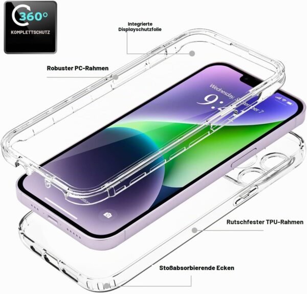 LAPOPNUT — priehľadný dvojvrstvový obal 360° na iPhone 13 s ochranou displeja