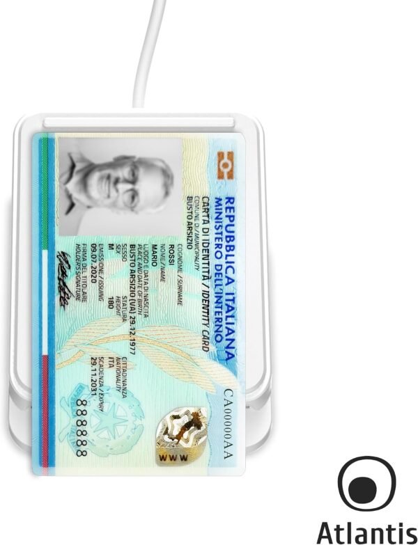Atlantis P005-CIEK421C — čítačka talianskeho preukazu CIE 3.0 a čipových kariet s NFC, biela