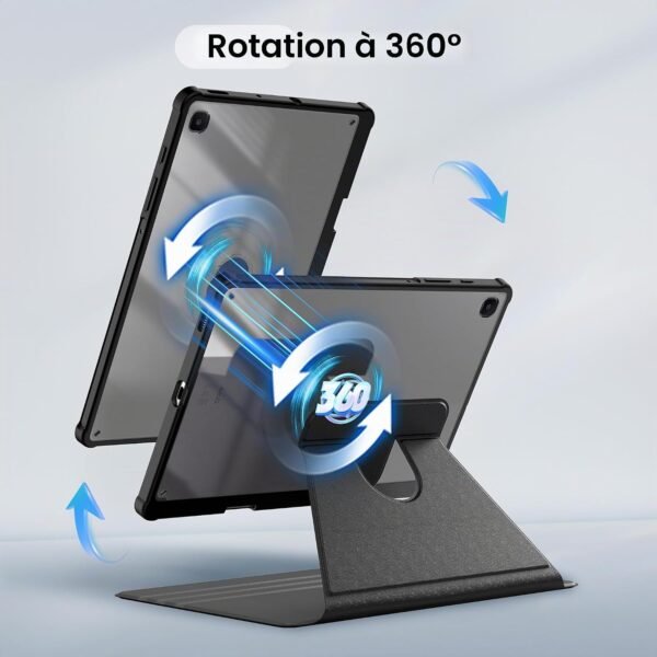 CACOE — otočné puzdro na Samsung Galaxy Tab S6 Lite 10,4 s držiakom pera a priehľadným chrbtom čierne
