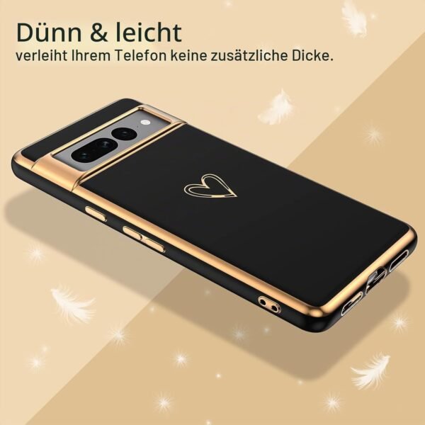 GUAGUA — tenký TPU kryt na Google Pixel 7 Pro so vzorom sŕdc a pokovovaným okrajom čierny