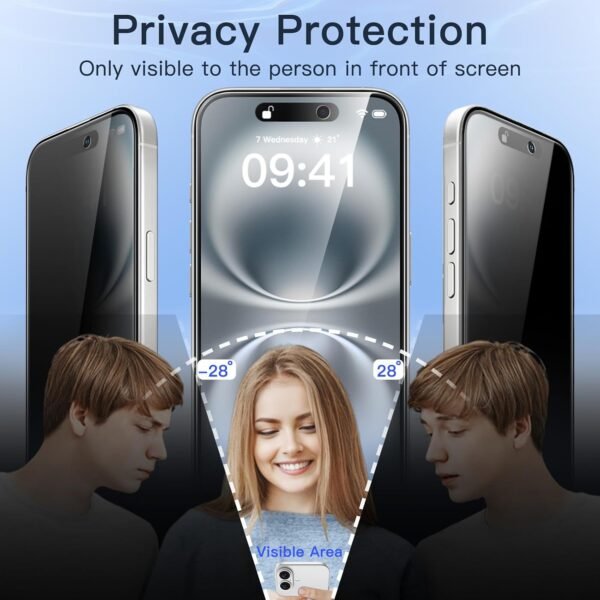 JETech — tvrdené sklo s ochranou súkromia na iPhone 16 6,1 palca, 2 kusy s inštalačným nástrojom