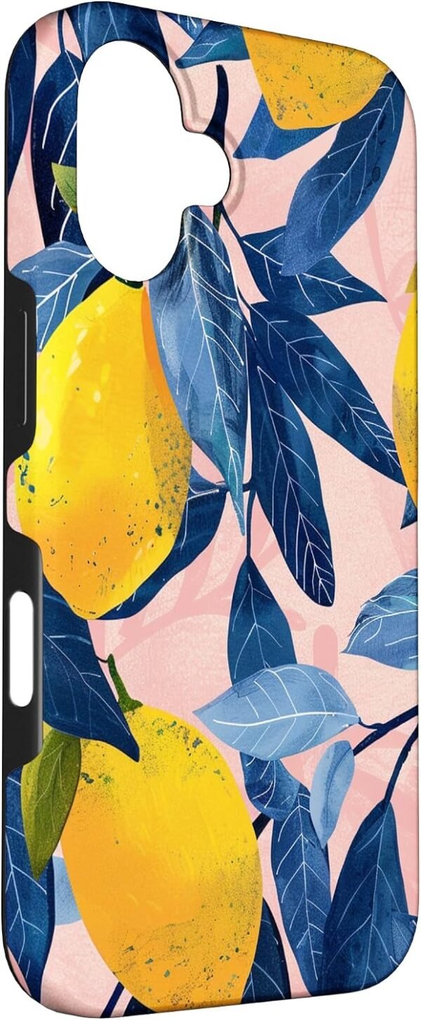 Kryt na iPhone 16 s potlačou vintage ilustrácie žltých citrónov a modrých listov
