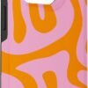 Obal na iPhone 15 Pro s potlačou ružovo-oranžových tekutých vírov v retro štýle