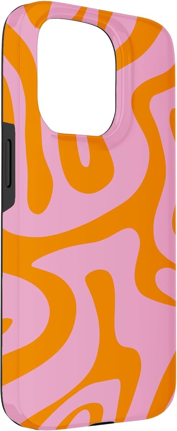Obal na iPhone 15 Pro s potlačou ružovo-oranžových tekutých vírov v retro štýle