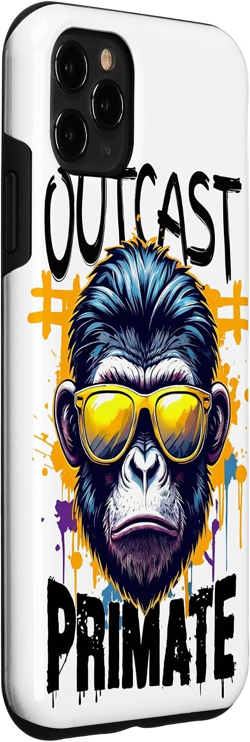 Puzdro na iPhone 11 Pro Max s potlačou gorily Outcast Primate v štýle graffiti biele