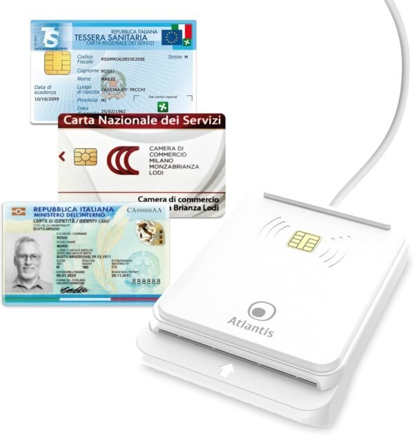 Atlantis P005-CIEK421C — čítačka talianskeho preukazu CIE 3.0 a čipových kariet s NFC, biela