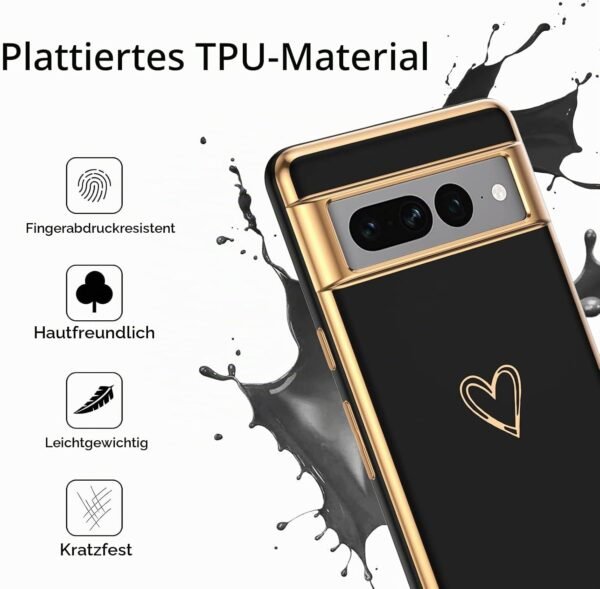 GUAGUA — tenký TPU kryt na Google Pixel 7 Pro so vzorom sŕdc a pokovovaným okrajom čierny
