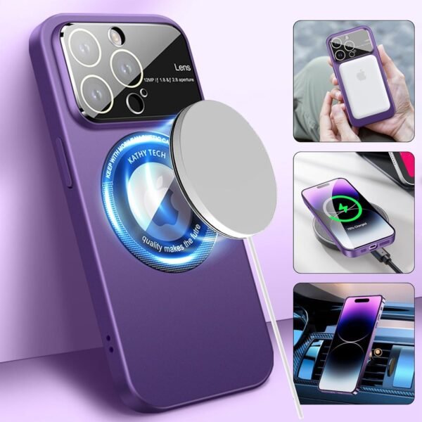 lisade — magnetický matný obal na iPhone 15 Pro Max s ochranou fotoaparátu, MagSafe, oranžový