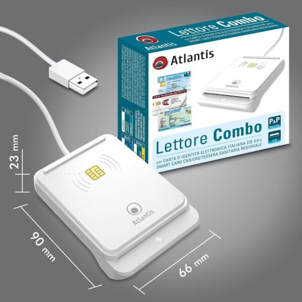 Atlantis P005-CIEK421C — čítačka talianskeho preukazu CIE 3.0 a čipových kariet s NFC, biela