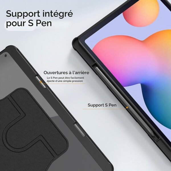 CACOE — otočné puzdro na Samsung Galaxy Tab S6 Lite 10,4 s držiakom pera a priehľadným chrbtom čierne