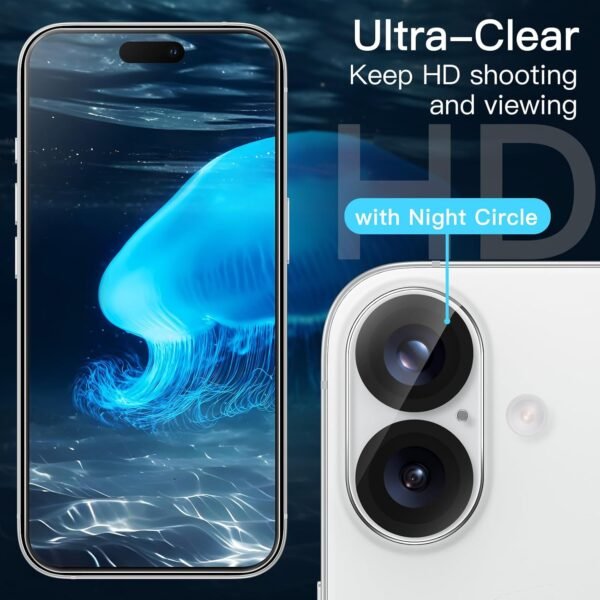 JETech — tvrdené sklo na iPhone 16 (6,1") s ochranou fotoaparátu a rámikom, 2 + 2 kusy