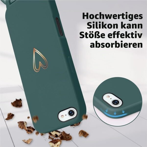 MoEvn — silikónový kryt so šnúrkou na krk na iPhone SE 2022/2020, 8 a 7 so vzorom sŕdc zelený