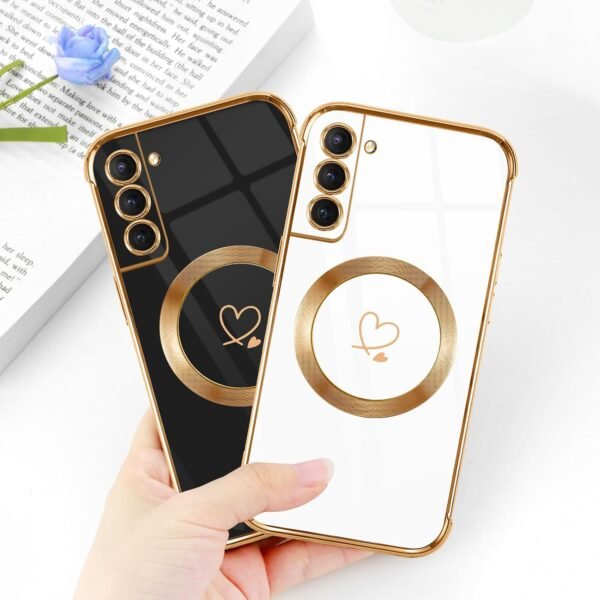 Pnakqil — magnetické silikónové kryty na Samsung Galaxy S21 5G so srdcami, 2 kusy čierny a biely