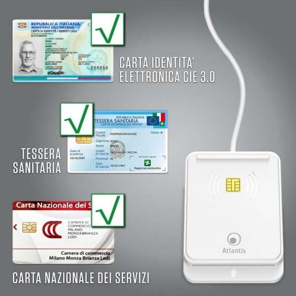 Atlantis P005-CIEK421C — čítačka talianskeho preukazu CIE 3.0 a čipových kariet s NFC, biela