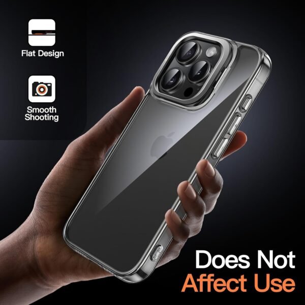 JETech — kryt na iPhone 15 Pro Max so stojanom v krúžku fotoaparátu a čírym chrbtom Black Titanium