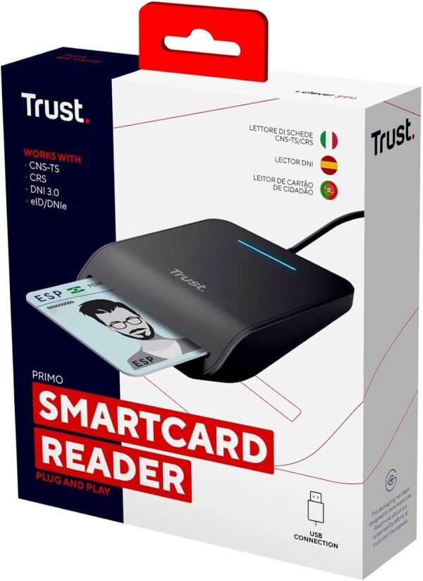 Trust Primo 23890 — kontaktná USB čítačka čipových kariet ISO 7816 a DNI, kábel 100 cm, čierna